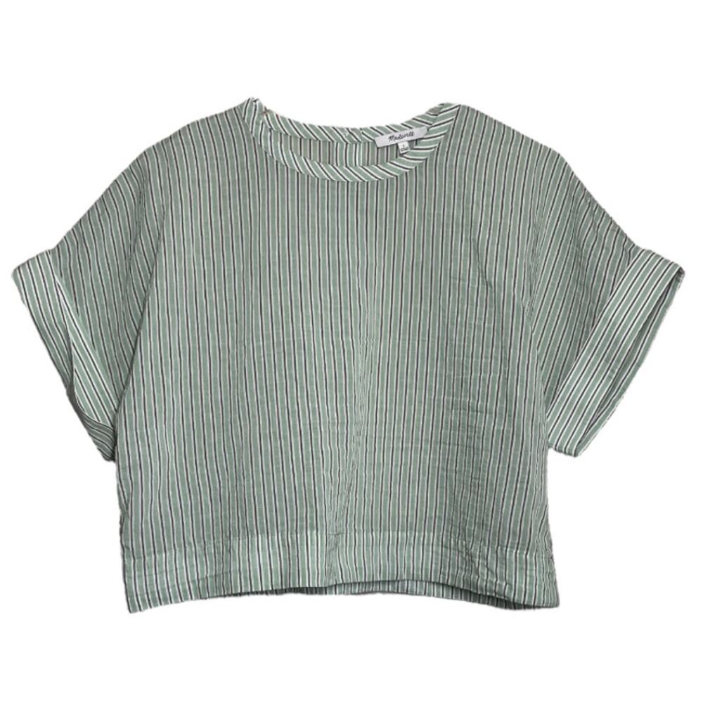 Madewell Dolman Crop Top in Stripe Short Sleeve Boxy Blouse Small